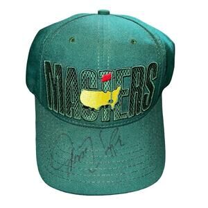 Vintage Masters Augusta Large Print Hat Cap Leather Strap Spell Out 90s Auto